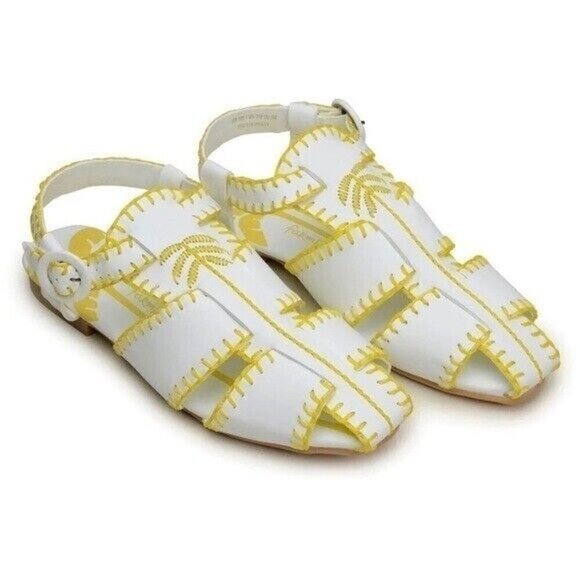 FARM RIO Yellow Whipstitch Palm Tree Sandals Size 9.5 NEW - Picture 1 of 8